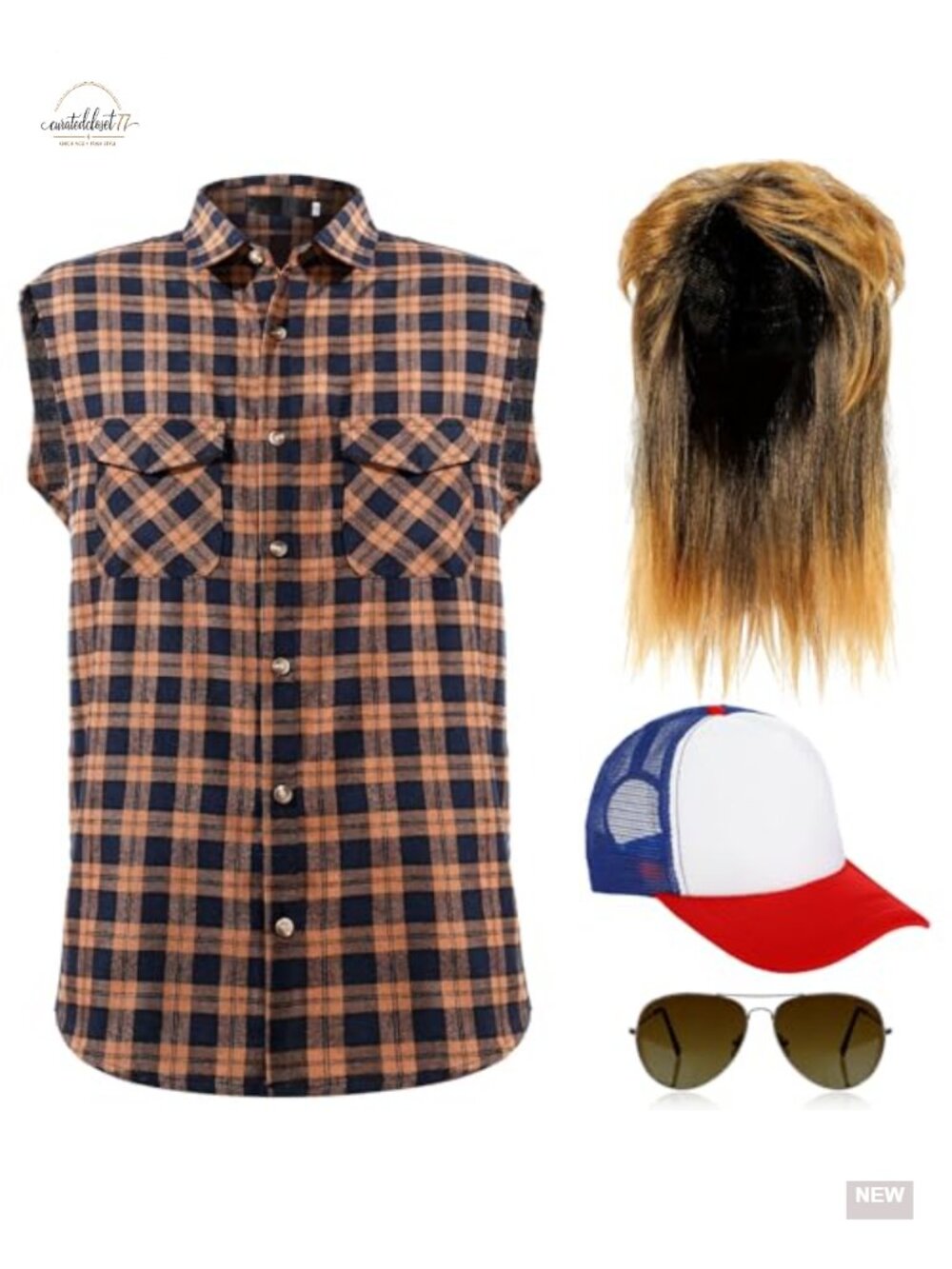Men's 70s 80s Mullet Wig Costume Set